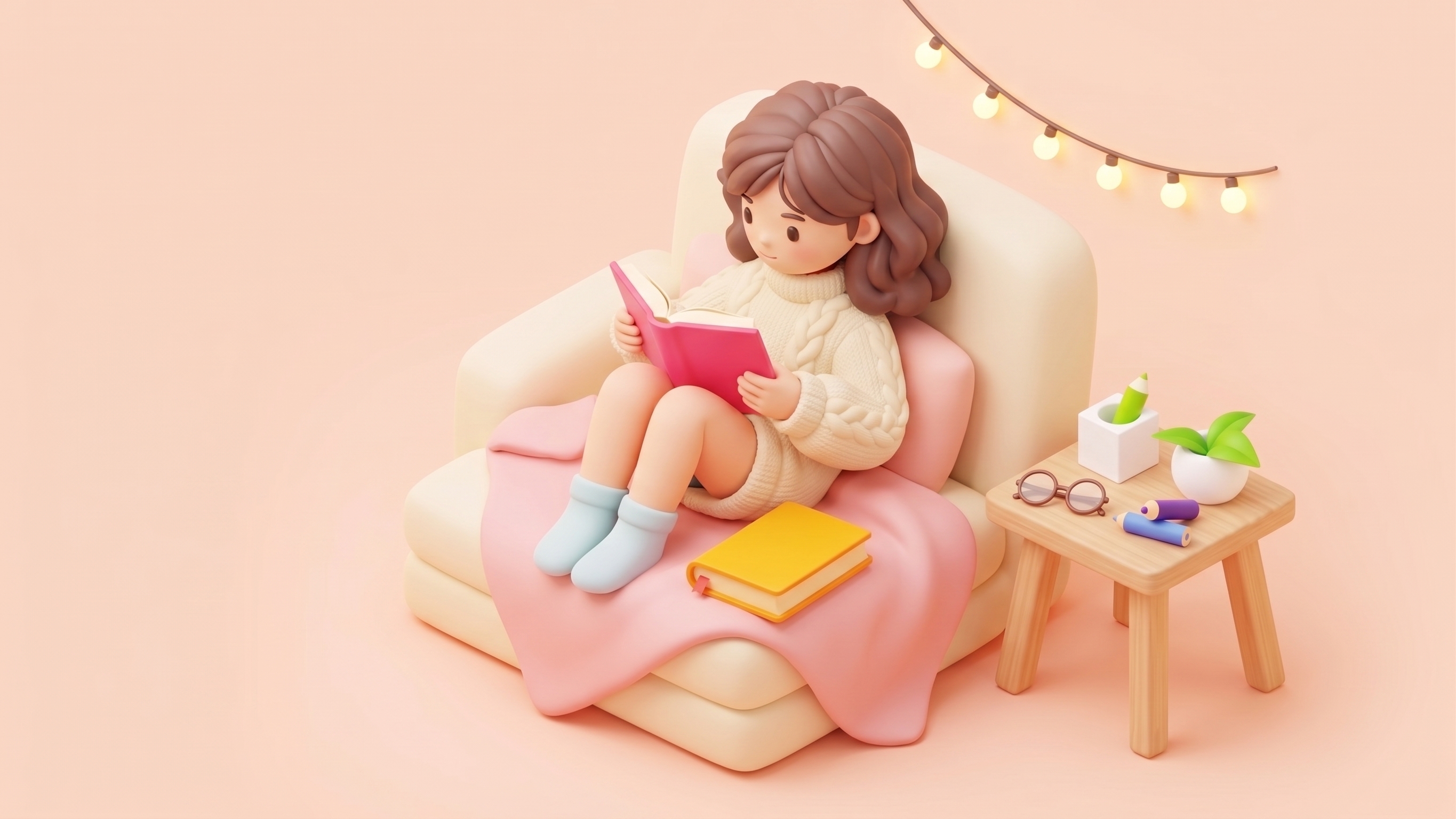 Reader cozy in armchair